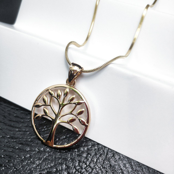 Подвеска "Дерево жизни" / Кулон 3,0 см. на цепочке Snake "Сингапур" под золото / Украшение женское на шею